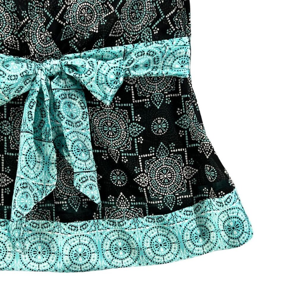 Lane Bryant Womens Plus Size 14/16 Black & Teal Belted Short Sleeve Top V Neck - Picture 5 of 11